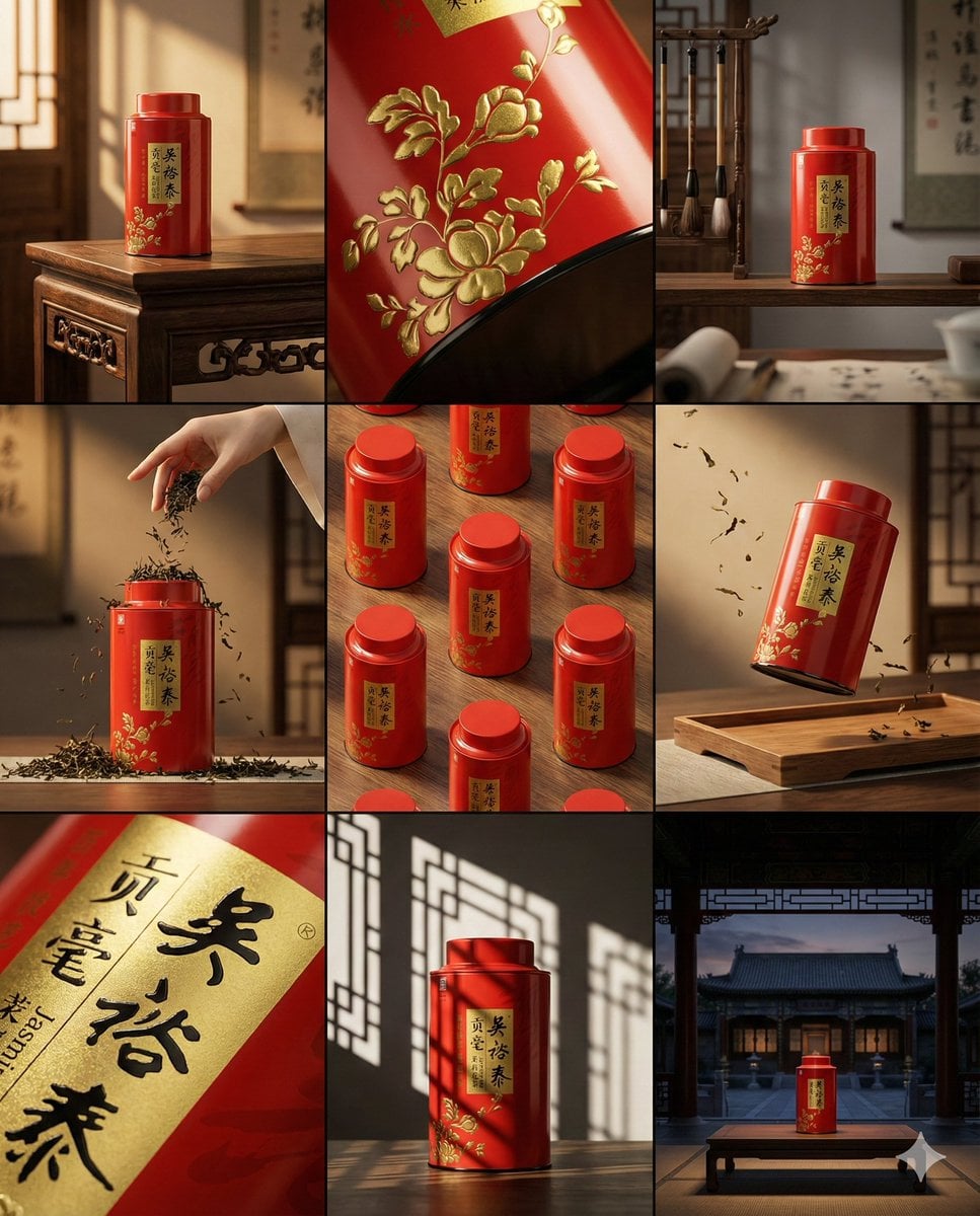 一个干净的3×3分镜网格，九个等大的面板