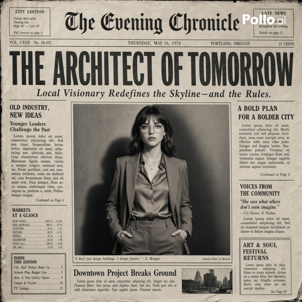 Create the most realistic front page design of a vintage newspaper featuring ...