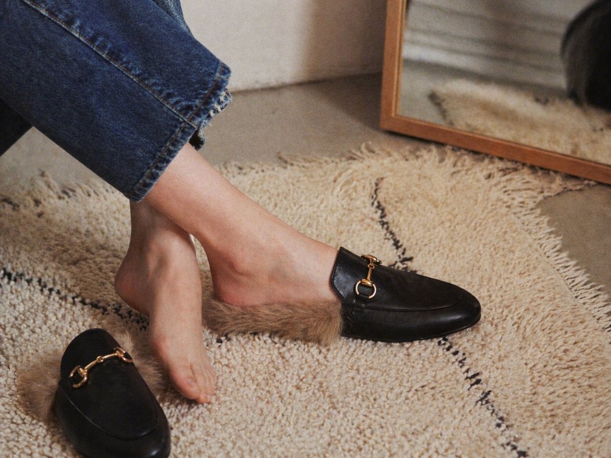 E-commerce Main Image - Luxury Fur-Lined Loafer Lifestyle Photo