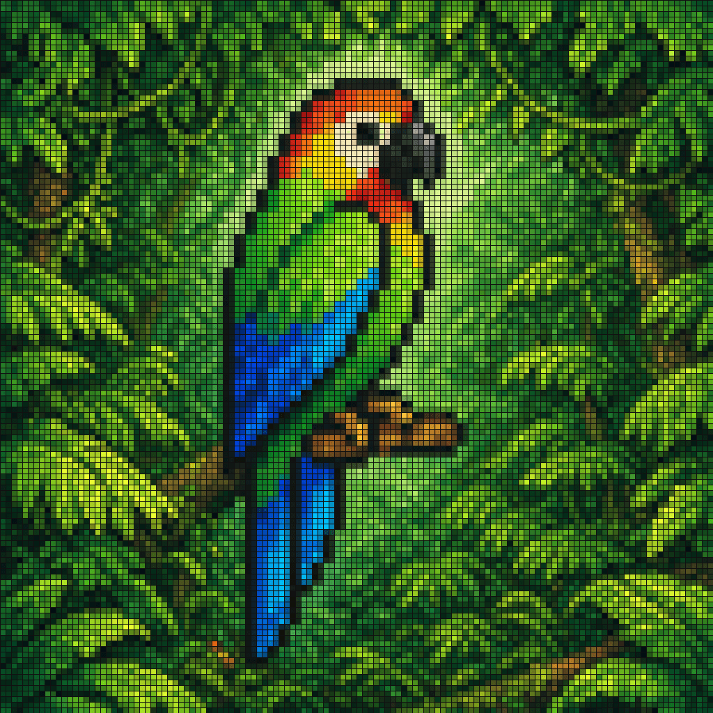 Tropical Parrot Pixel Mosaic