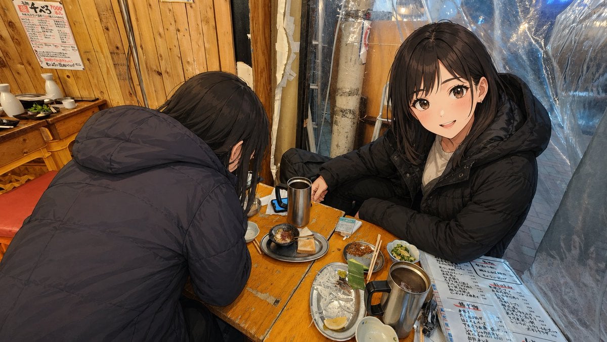 Anime Characters in Real Izakaya Photo