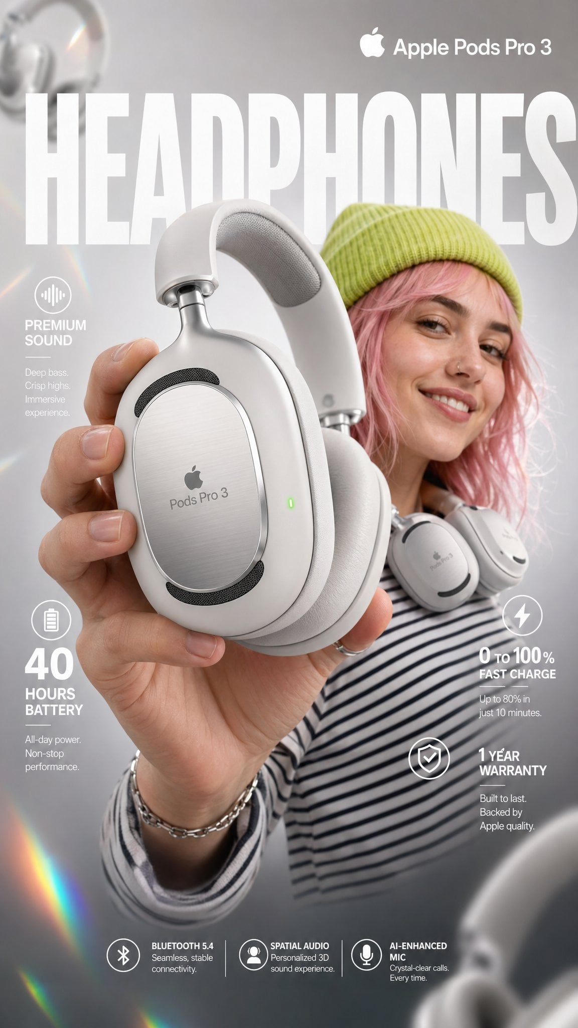 Apple Pods Pro 3 Headphone E-Commerce Infographic