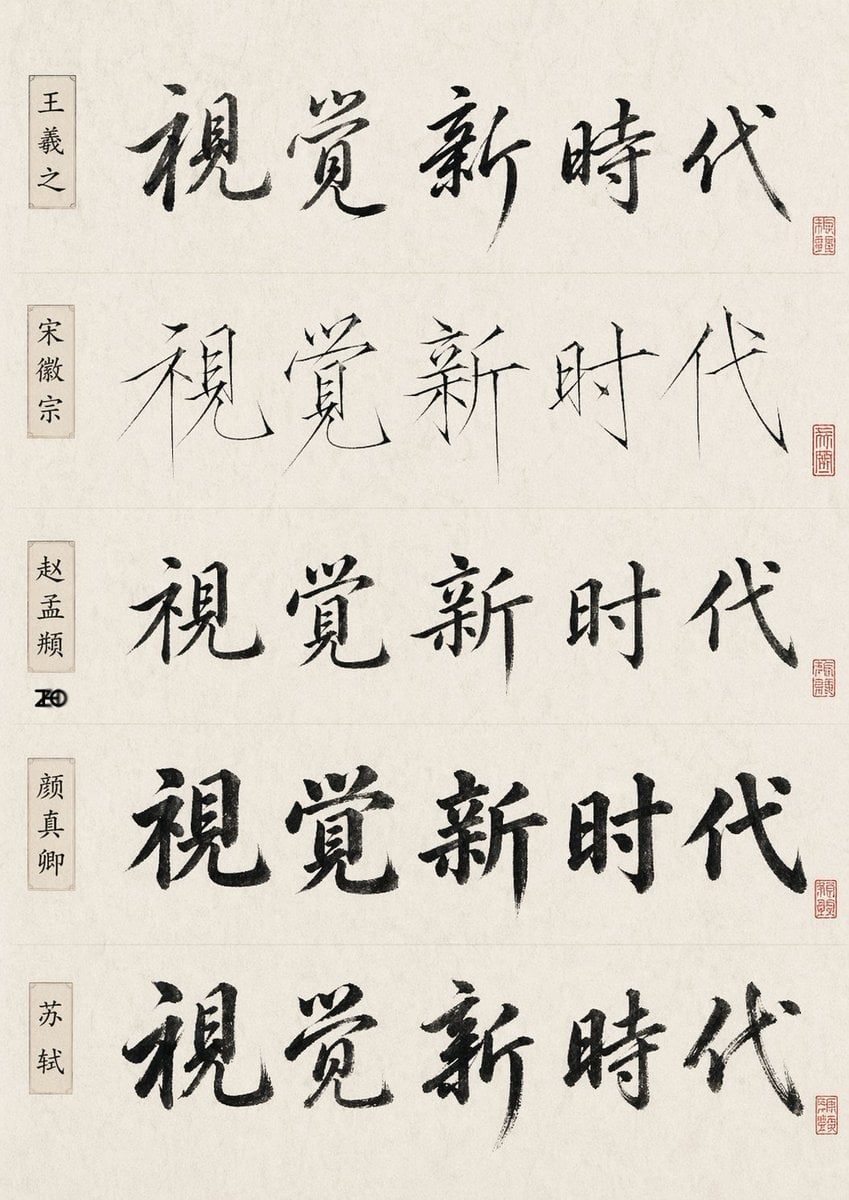 中国书法风格对比表