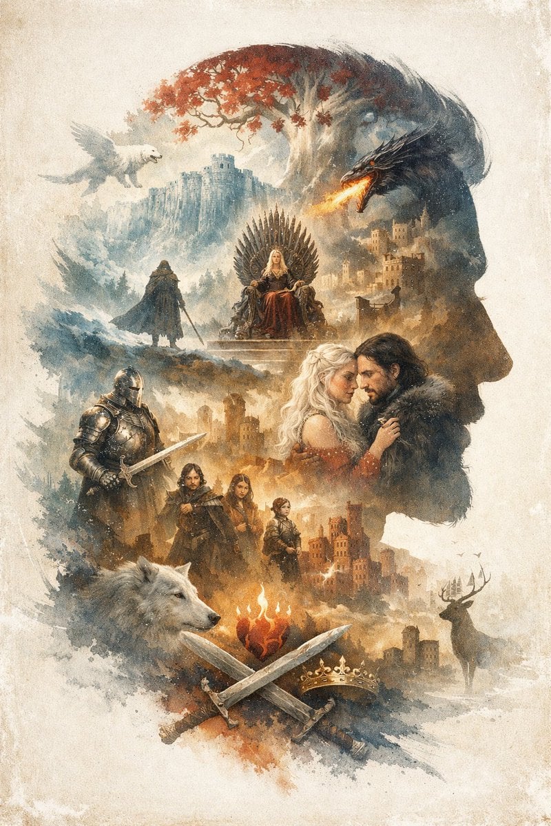 史诗奇幻双重曝光剪影