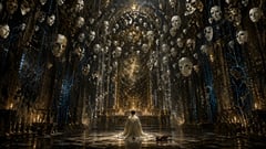 Surreal Gothic Hall with Floating Masks