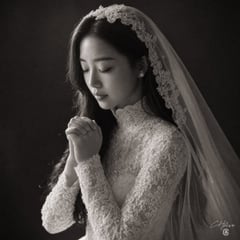 社交媒体帖子 - 黑白新娘祈祷人像