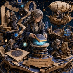 漫画/故事板 - 3D纸艺宇宙图书馆立体模型