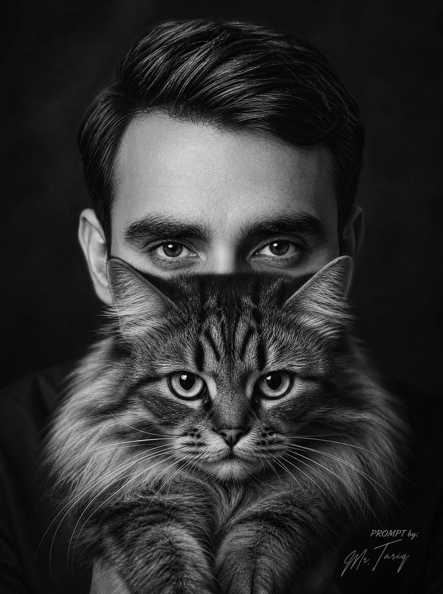个人资料/头像 - 黑白男人抱猫人像