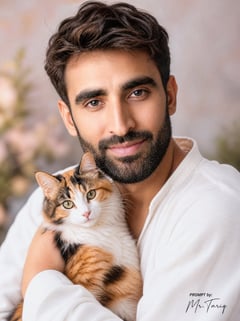 个人资料/头像 - 梦幻男子抱着三花猫人像