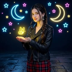 社交媒体帖子 - 霓虹蝴蝶夜间人像