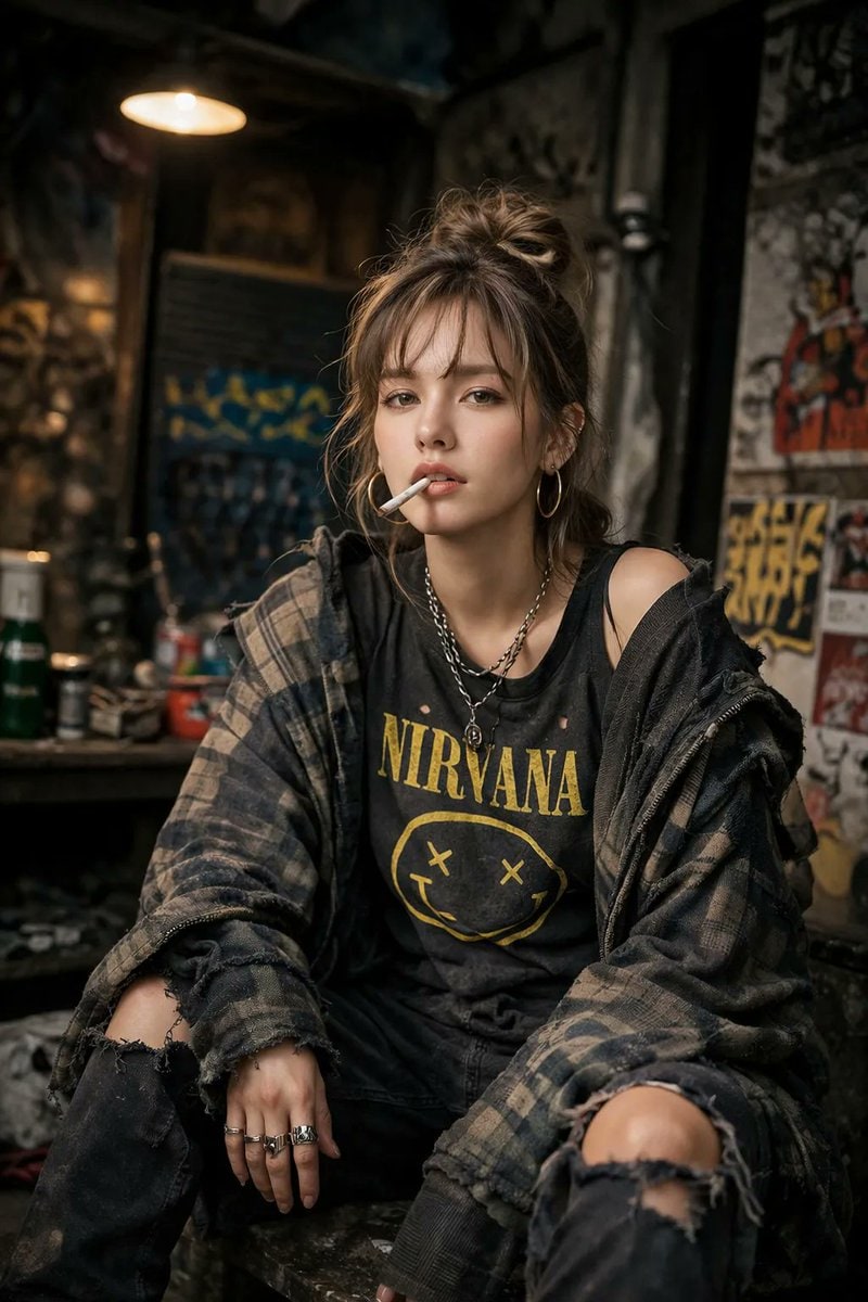 一张高细节照片，一位挑衅女性随意摆姿