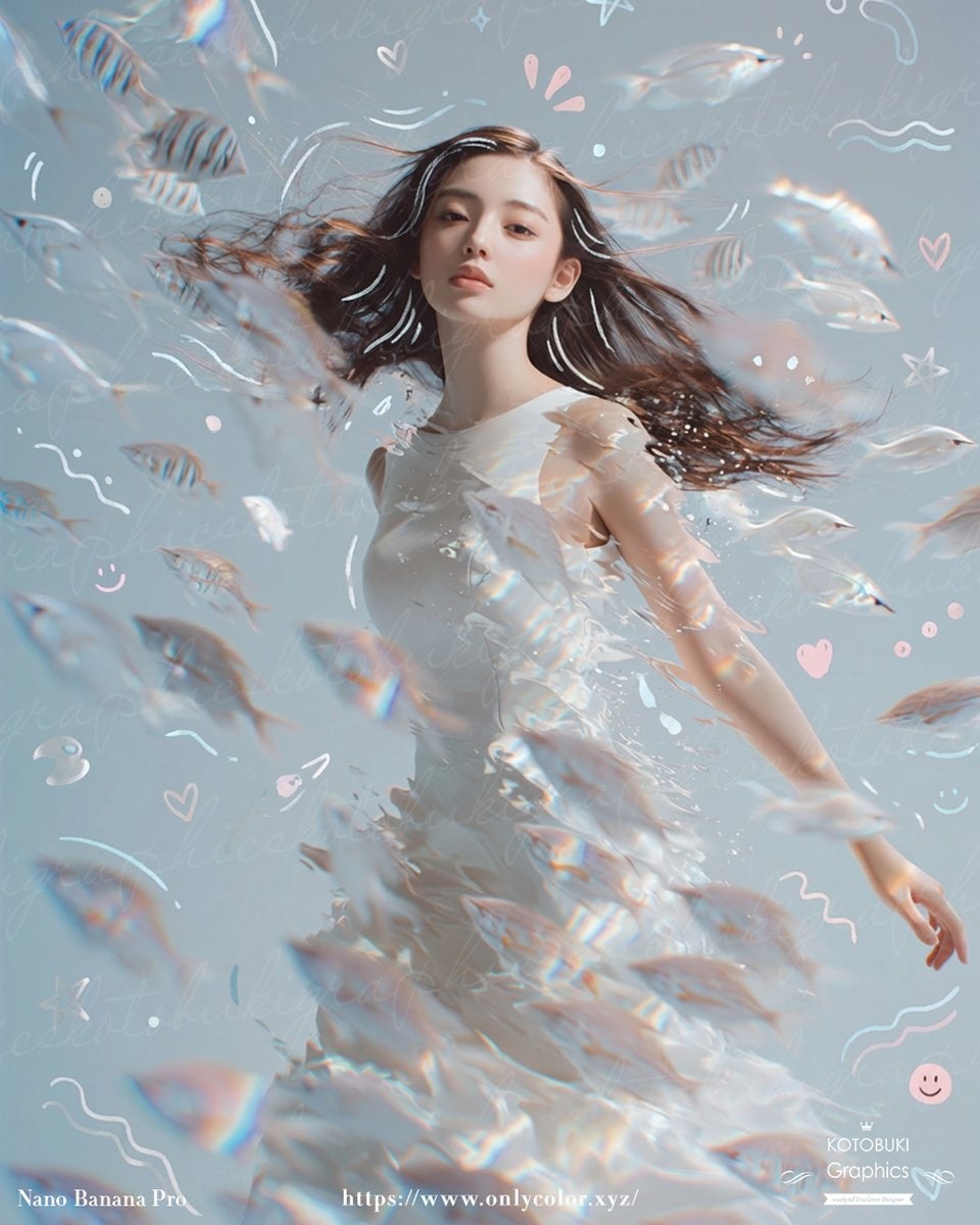 Dreamy Underwater Woman With Translucent Fish