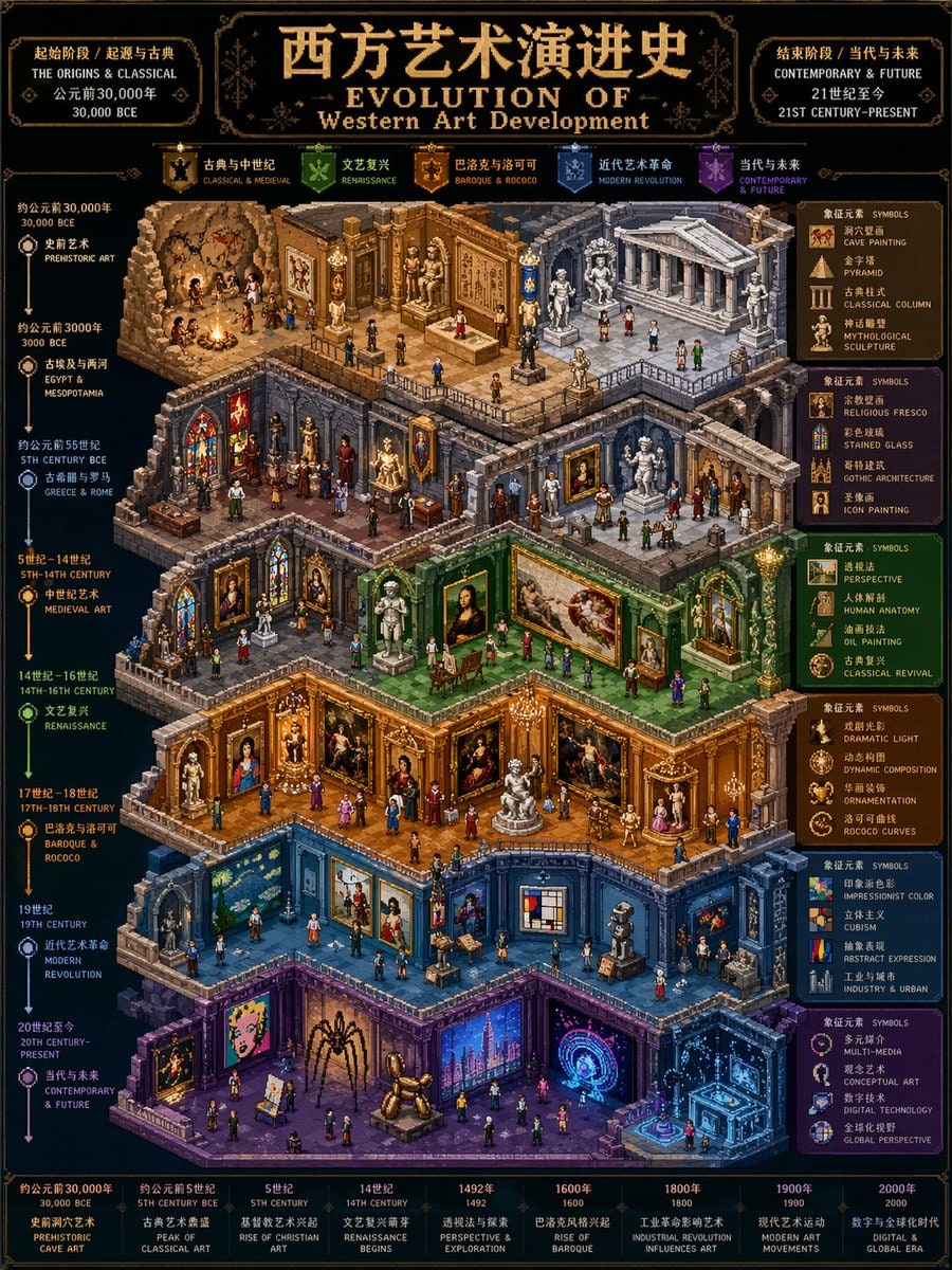 Isometric Pixel Art Evolution Museum