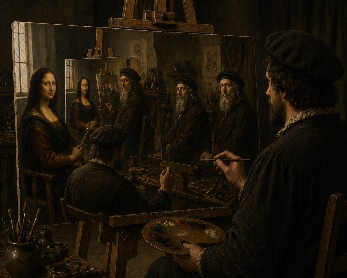 列奥纳多绘制《蒙娜丽莎》