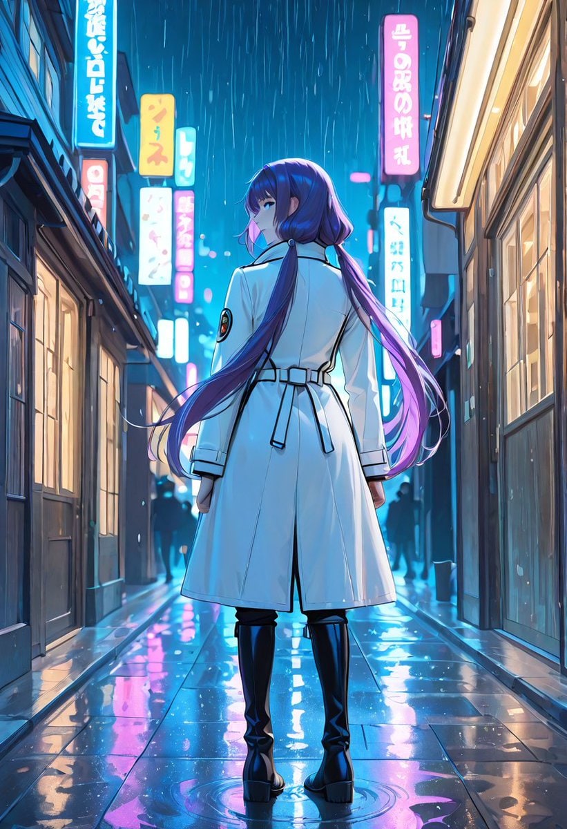 社交媒体帖子 - 雨夜霓虹动漫小巷女子