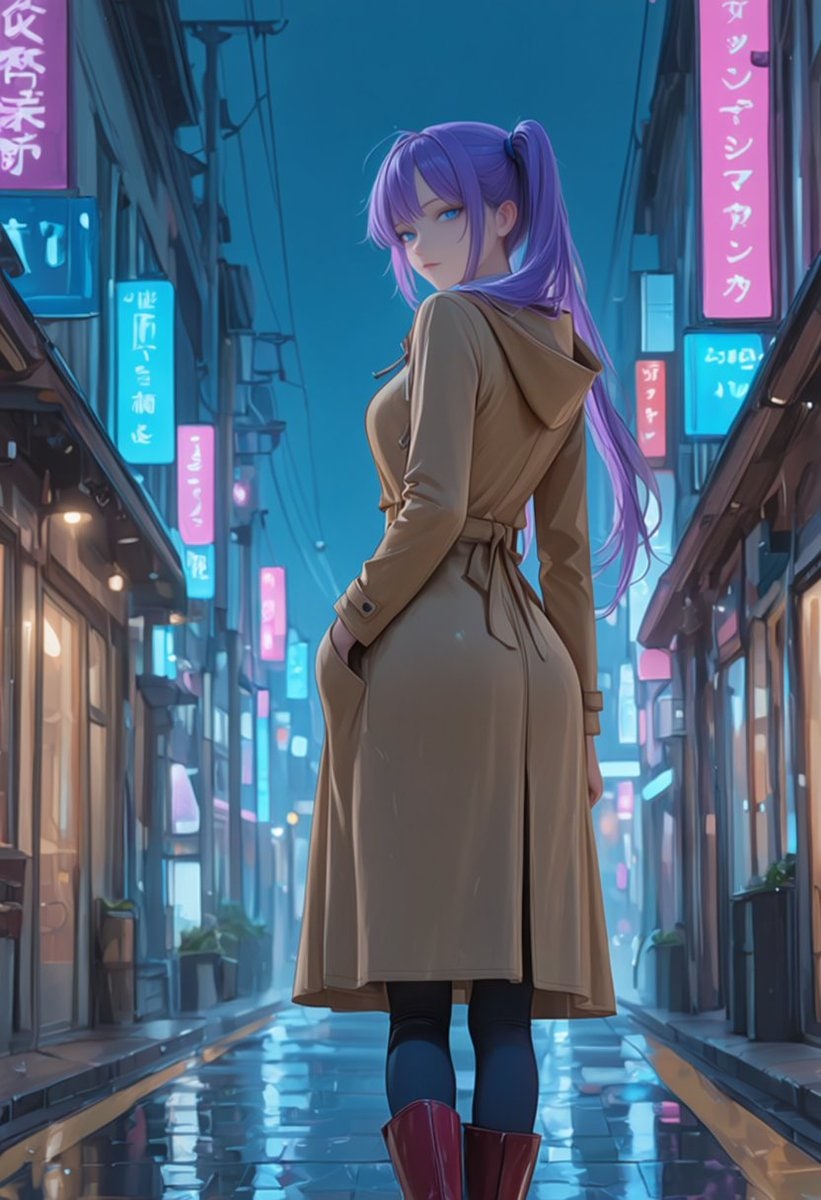 社交媒体帖子 - 雨夜霓虹动漫小巷女子