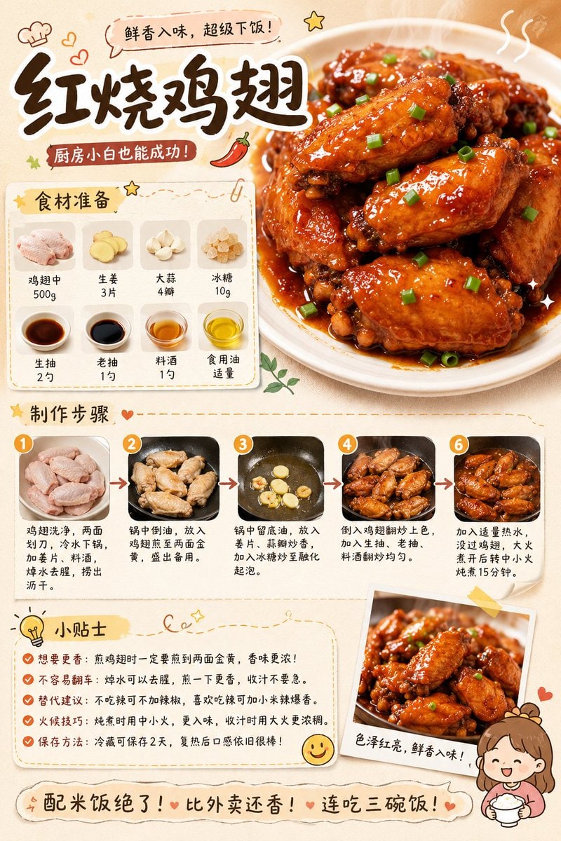 社交媒体帖子 - 美食食谱视觉笔记海报