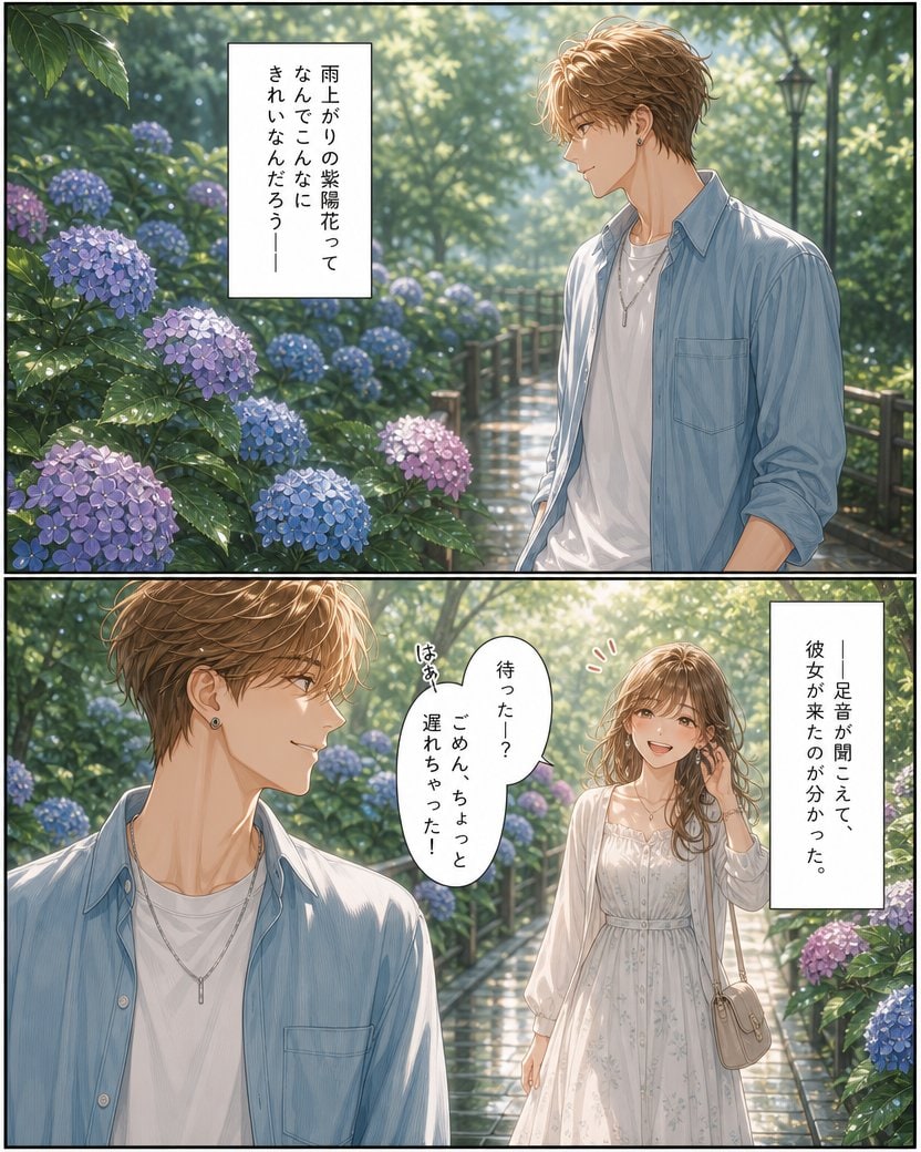 漫画/分镜 - 雨中绣球花浪漫漫画页