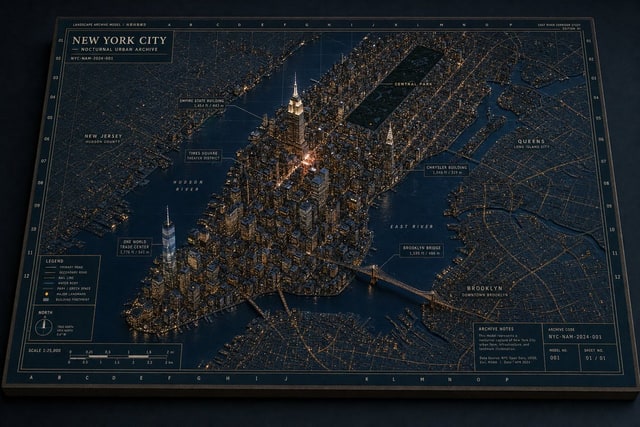信息图/教育视觉 - 夜间纽约3D存档地图