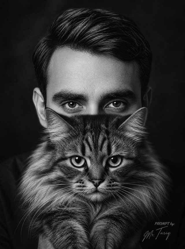 个人资料/头像 - 黑白男人抱猫人像