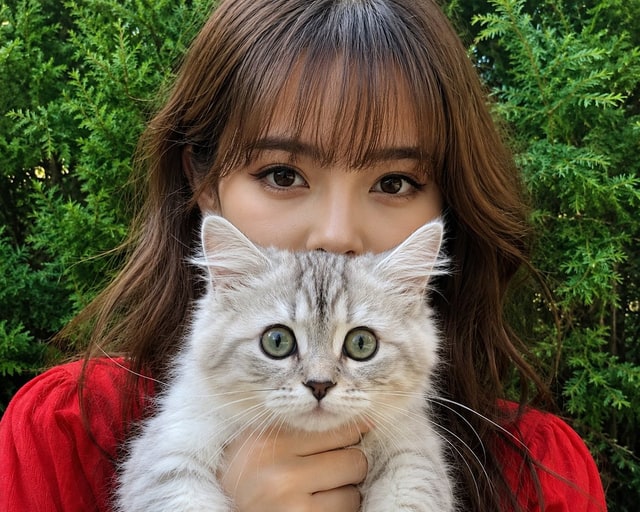 头像 / 个人资料 - 抱小猫的女性特写