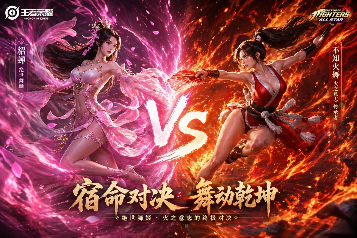 1、生成不知火舞和貂蝉的游戏对战海报图 2