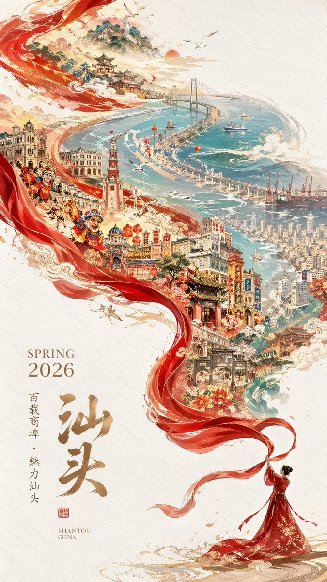 史诗中国城市景观丝带海报