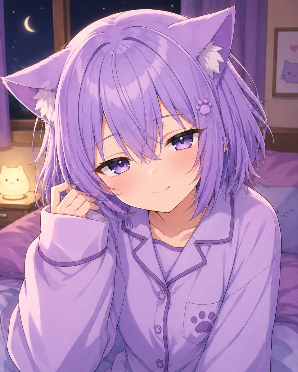 Cozy Catgirl Pajama Night Portrait