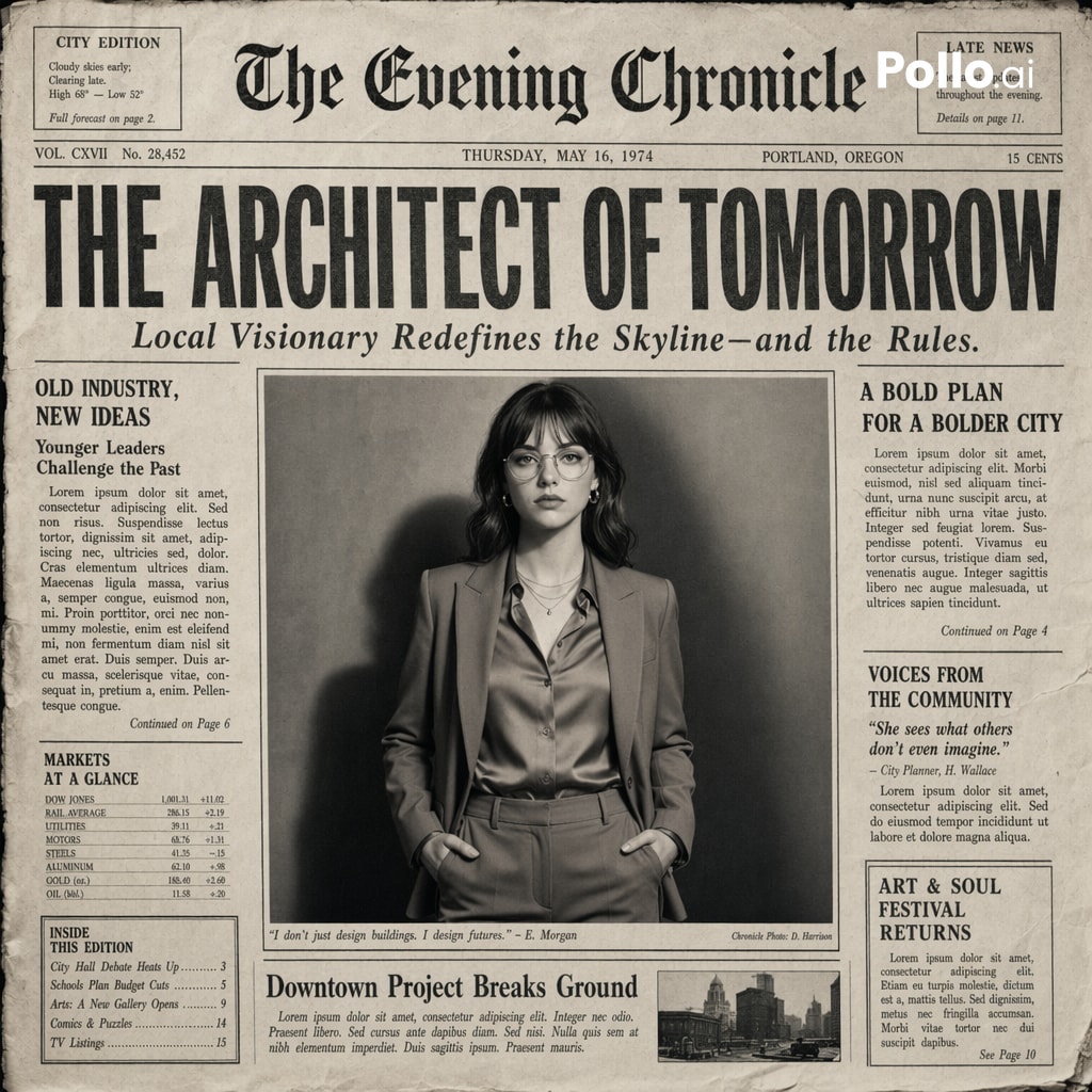 Create the most realistic front page design of a vintage newspaper featuring ...