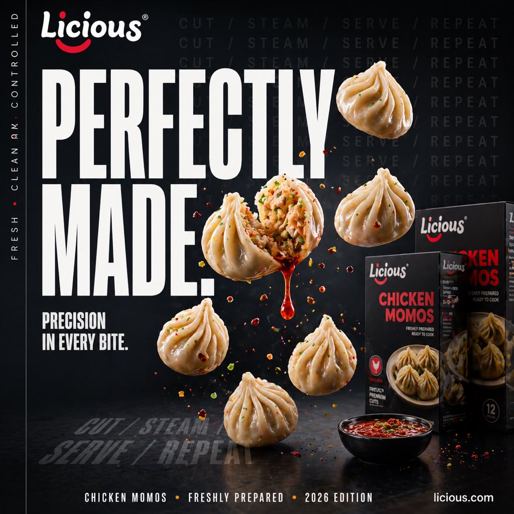 Cinematic Chicken Momos Ad Poster