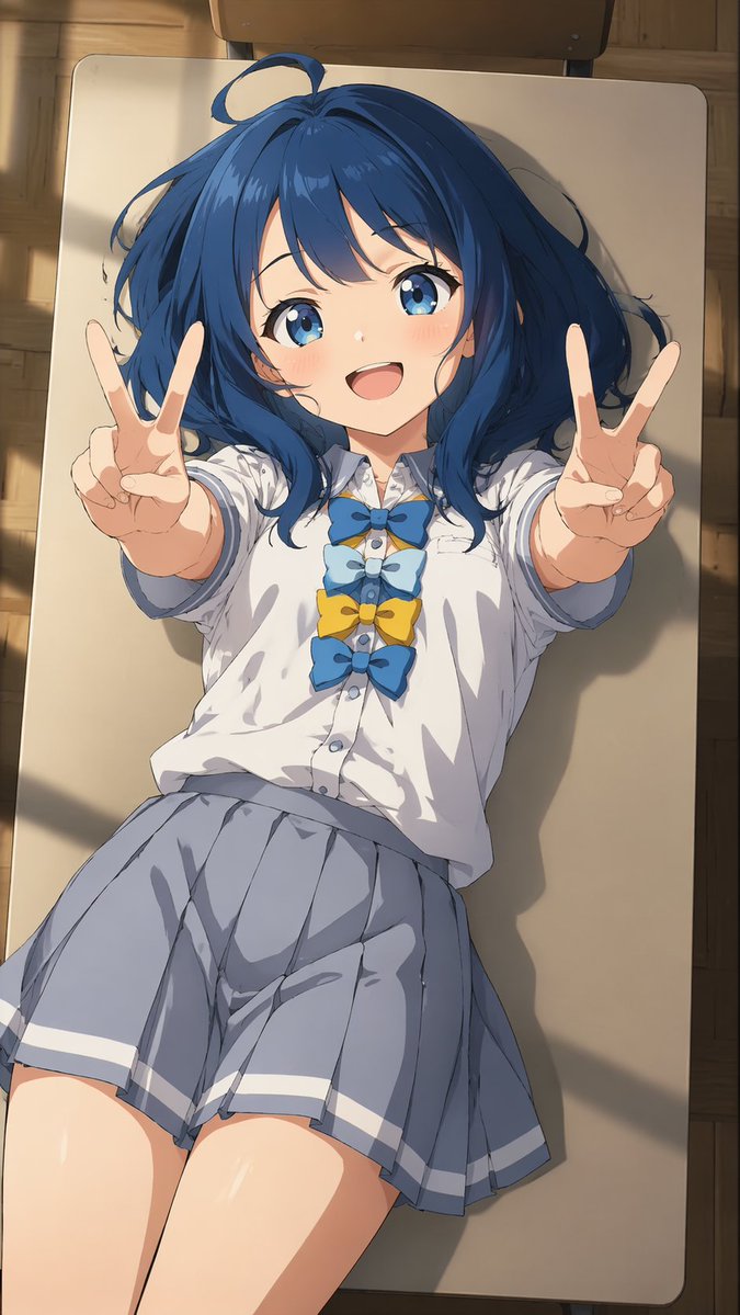 俯视视角动漫少女比耶肖像