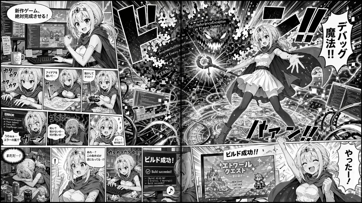 漫画跨页：奇幻游戏开发者