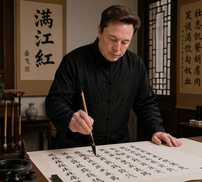 照片级真实感的书法学者场景