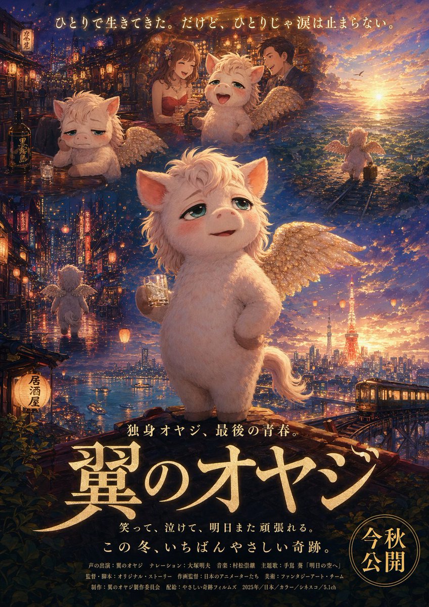 日式奇幻带翼猪电影海报